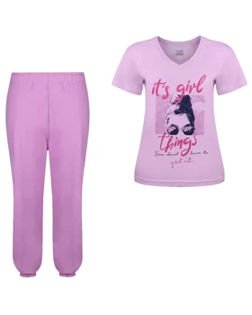 ست لباس راحتی زنانه نخی مدل دختر عینکی