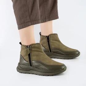 بوت و نیم بوت زنانه و دخترانه مدل دو بر زیپ رنگ یشمی کد A560