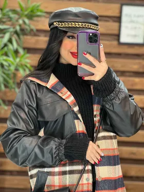 پالتو چهارخونه بالا چرم