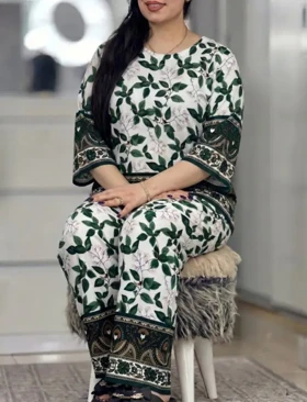 بلوز و شلوار نخی شیوان 7594 (سبز)