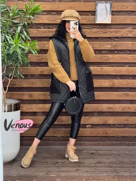 پافر ترکیبی جیب چرمی