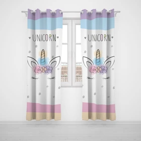 پرده پانچی اتاق کودک برند مینوریا کیدز طرح یونی کورن کد p-428