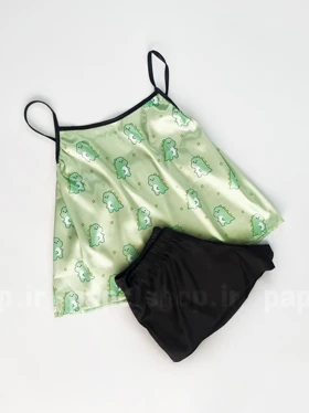 ست لباس خواب تاپ و شورتک ساتن طرح دایناسور