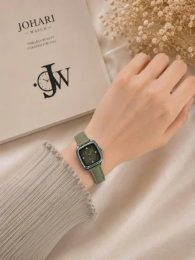ساعت مچی زنانه مربع چرمی کد W464 (سبز)