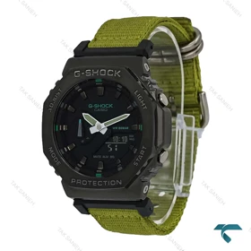 جی شاک مردانه GM-2100 مشکی بند برزنت سبز Casio-7322-G