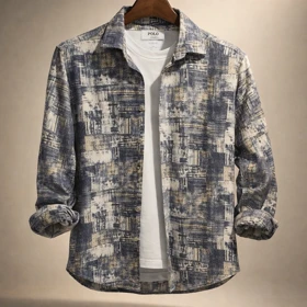 پیراهن کنف لینن صددرصد نخ سرمه ای طلایی «گرافیت ماربل» فوق العاده خنک و با کیفیت کد S13