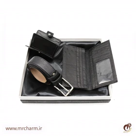 ست کیف پول و جاکارتی و کمربند چرم شترمرغ mrc1211-06