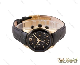 ساعت رومانسون زنانه سه موتوره مشکی طلایی بند چرم Romanson-3673-L