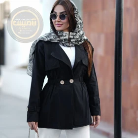 مانتو لینن عروسکی کمرکش مشکی