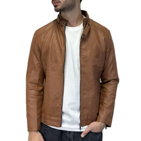 کاپشن چرم یقه دو دکمه FLSZ2308
