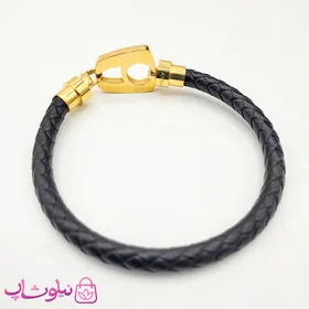 دستبند مردانه نیمانی چرم و استیل مشکی