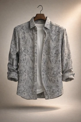 پیراهن کنفی طرح «ماربل اسکچ» طوسی فوق العاده خنک و با کیفیت کد R12