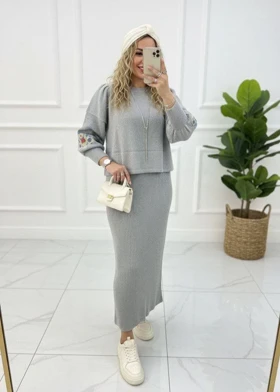 ست بافت آستین گلدوزی