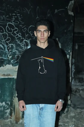 هودی مشکی اسپرت طرح Pink floyd گربه ای - فواصل