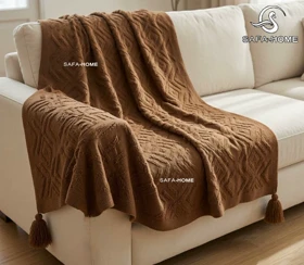 شال مبل 3 متری طرح پانچ قهوه ای شتری