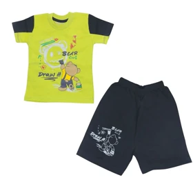 ست تیشرت آستین کوتاه و شلوارک پسرانه مدل خرس کد PJ1148 رنگ سبز