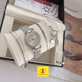 ست کامل ساعت نگینی و 3 دستبند زنانه و انگشتر