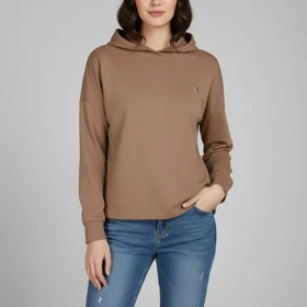 هودی زنانه ساده پنبه‌ای نسکافه‌ای کد 7566
