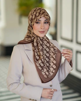 روسری نخی قواره 90 30195 (قهوه ای)