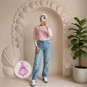 تیشرت صورتی یقه هفتsinsay(کد1278)