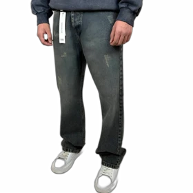 شلوار جین نیم بگ زاپدار مردانه دودی آبی روشن