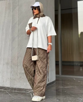 ست تیشرت وشلوار طرح دار