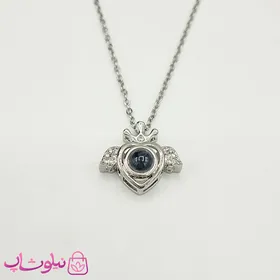 گردنبند دوستت دارم به صد زبان مدل قلب بالدار نقره ای