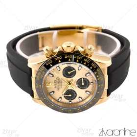 ساعت رولکس دیتونا مردانه سه موتوره صفحه طلایی بند رابر مشکی 102578