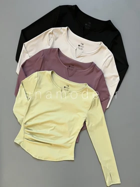 تیشرت یقه هفت آستین بلند بغل چین‌دار زنانه