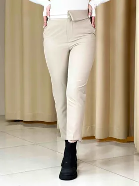 شلوار پارچه ای مام فیت کرم 180304