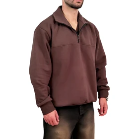 دورس مردانه یقه نیم زیپ قهوه ای طرح ساده