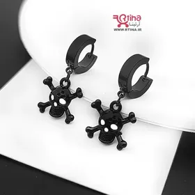گوشواره آویز حلقه‌ای طرح اسکلتی جمجمه مشکی