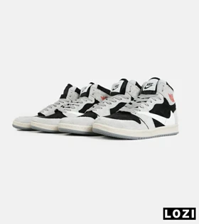 کفش کتانی مردانه و زنانه ساق‌دار طوسی مشکی سفید NIKE travis scott