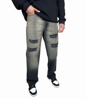 شلوار جین مردانه نیم بگ (Semi-Baggy) زاپ‌دار - رنگ دودی و خاص - فیت راحت