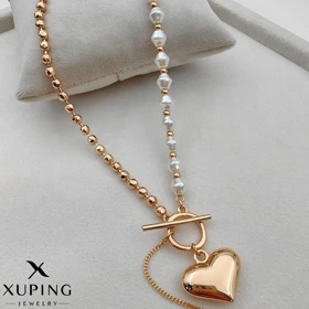گردنبند طلایی زنانه مرواریدی با آویز قلب برند Xuping