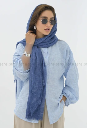 شومیز لینن یقه گردجلو بسته