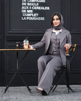 ست کت شلوار و جلیقه راه راه کلاسیک