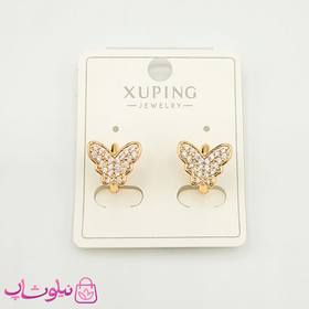 گوشواره حلقه‌ای ژوپینگ نگین‌دار مدل پروانه