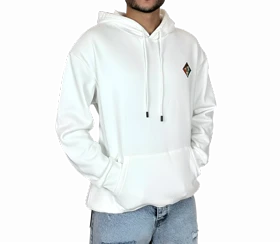 هودی سفید کلاهدار اورسایز مردانه مشکی MONO با لوگوی لوزی و چاپ پشت