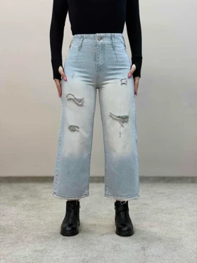 شلوار جین وایدلگ یخی زاپ‌دار8186