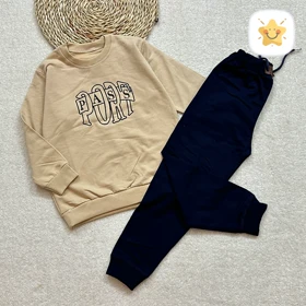 بلوز شلوار پسرانه جنس دورس با کیفیت مدل PASS مناسب 4 تا 8 سال