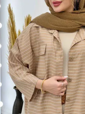 مانتو راه راه دو جیب پاکتی پایین هلال