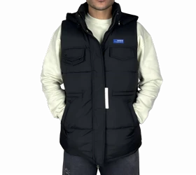 جلیقه پافر (بادی) کلاهدار مردانه - مشکی - مدل جیب‌دار تاکتیکال