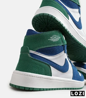 کفش کتانی مردانه و زنانه ساق‌دار سفید آبی سبز NIKE jordan 1