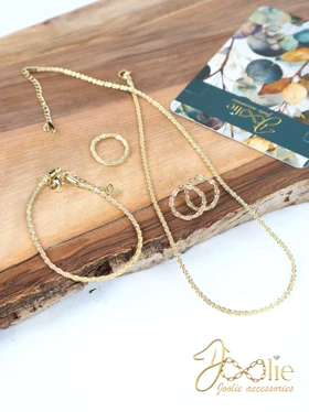 فول ست انگشتر- گردنبند - گوشواره - دستنبند زنانه خاویاری کد S5122 (طلایی)