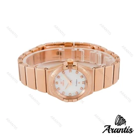 ساعت امگا کانسلیشن زنانه رزگلد صفحه سفید ایندکس نگین w-1744