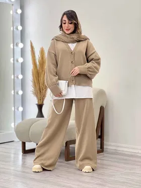 ست بافت جلو دکمه و شلوار