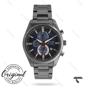ساعت کرست مردانه 6334-4 فول دیت دودی صفحه سرمه ای Crest-11026-G