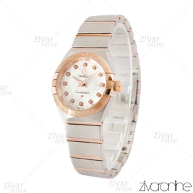 ساعت امگا کانسلیشن زنانه دورنگ رزگلد ایندکس نگین‌دار 104204
