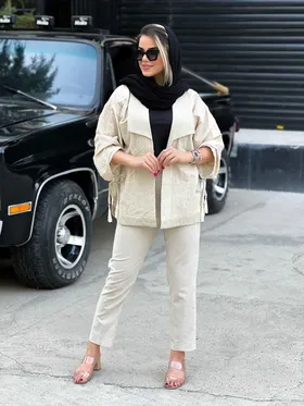 مانتو لینن نوار لمه دوزی بژ
